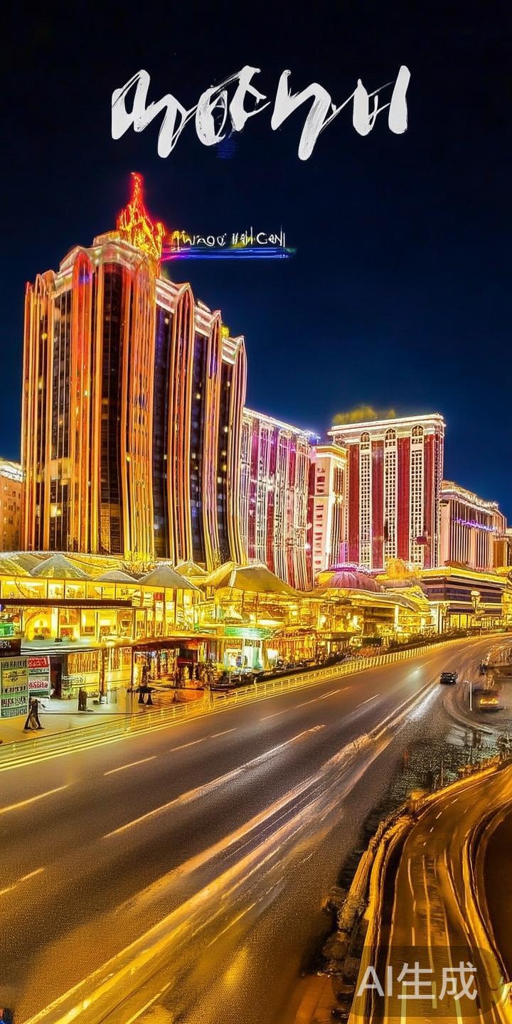 在澳门金沙湾赌场的璀璨灯火映衬下，迷人的夜色让人流